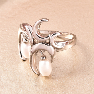RACHEL GALLEY Snowdrop Collection - White Freshwater Pearl Ring in Rhodium Overlay Sterling Silver