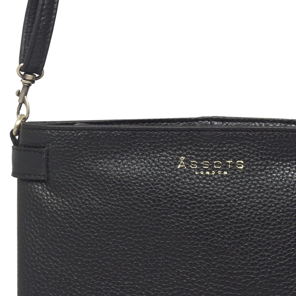 ASSOTS LONDON Delilah 100% Genuine Leather Crossbody Bag (Size 23x17x4 Cm) - Black