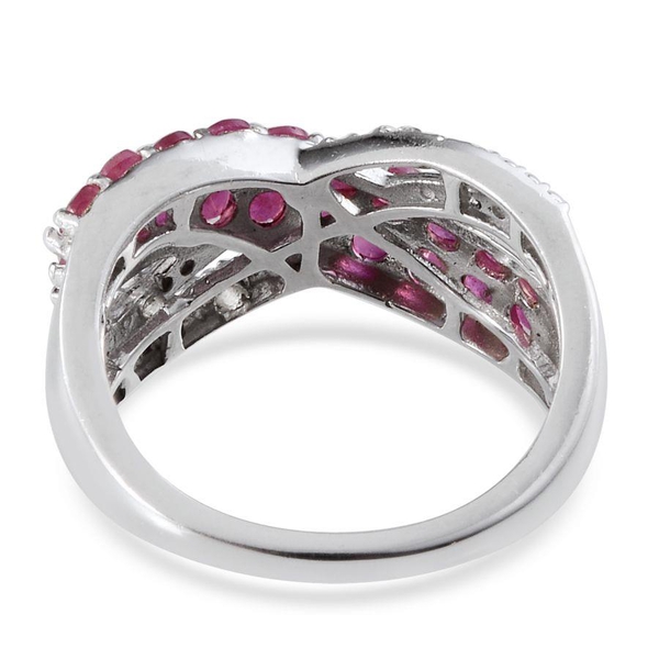 African Ruby (Rnd), White Topaz Ring in Platinum Overlay Sterling Silver 1.520 Ct.