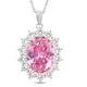 Simulated Pink Diamond & Simulated White Diamond Halo Pendant with Chain (Size 20 with 2 inch Extend