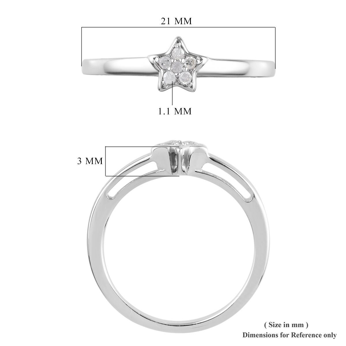 Diamond Star Stackable Platinum Overlay Sterling Silver