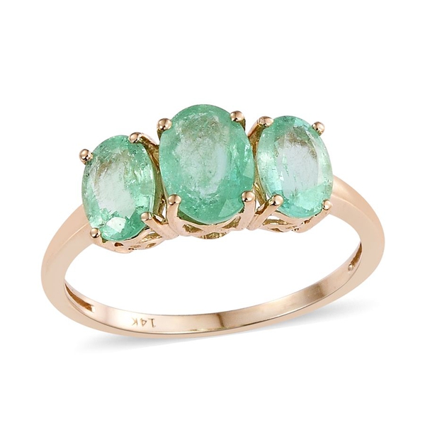 14K Y Gold Boyaca Colombian Emerald (Ovl 1.35 Ct) 3 Stone Ring 2.750 Ct.