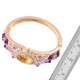 STRADA Japanese Movement Sunshine Dial Garden Theme Bangle Watch in Yellow Gold Tone with White and Purple Austrian Crystal