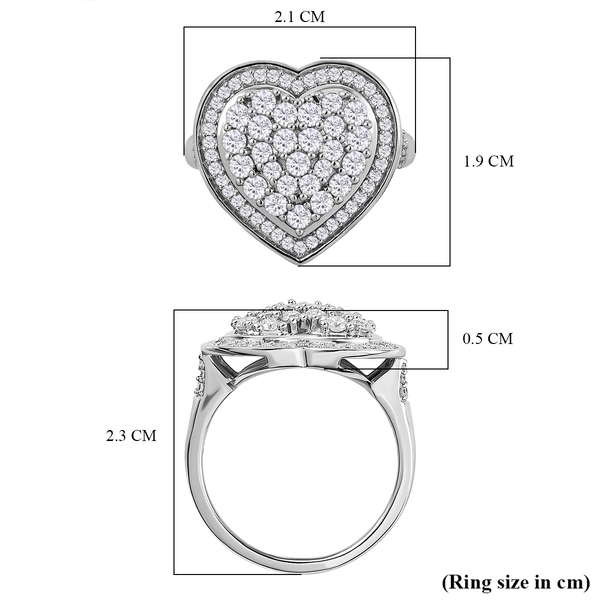 Moissanite Heart Ring in Platinum Overlay Sterling Silver 1.05 Ct.