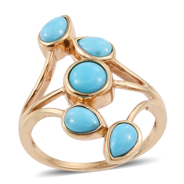 Arizona Sleeping Beauty Turquoise (Rnd 0.60 Ct) Ring in 14K Gold Overlay Sterling Silver 2.000 Ct.