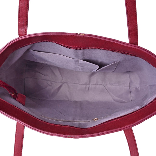 Italian Designer Inspired Embossed Red Colour Tote Bag (Size 45x33x28x12 Cm)