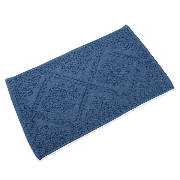 Bath Collection - 100% Cotton Blue Colour Geometrical Design Sculpted Bath Mat (Size 80X50 Cm)