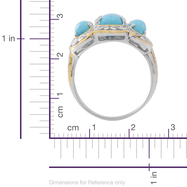 AAA Arizona Sleeping Beauty Turquoise (Ovl 2.50 Ct) 3 Stone Ring in Rhodium and Gold Overlay Sterling Silver 4.000 Ct.
