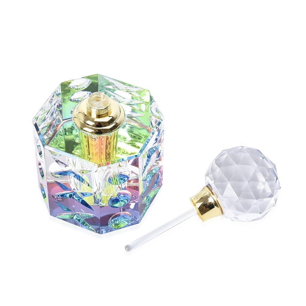 Octagonal Carved Crystal Refillable Perfume Bottle with Colourful Base (Size 10x4cm)