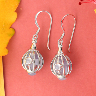 Sajen Silver GEM HEALING Collection - Blue Chalcedony Hook Earrings in Rhodium Overlay Sterling Silv