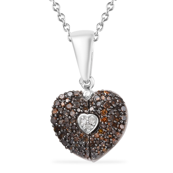 GP 0.53 Ct Red Diamond and Blue Sapphire Heart Pendant with Chain in Platinum Plated Silver 20 Inch