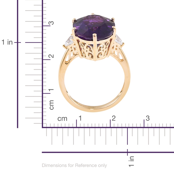 Colour Of The Year-9K Yellow Gold AAA Zambian Amethyst (Ovl), Natural Cambodian Zircon Ring 12.000 Ct.