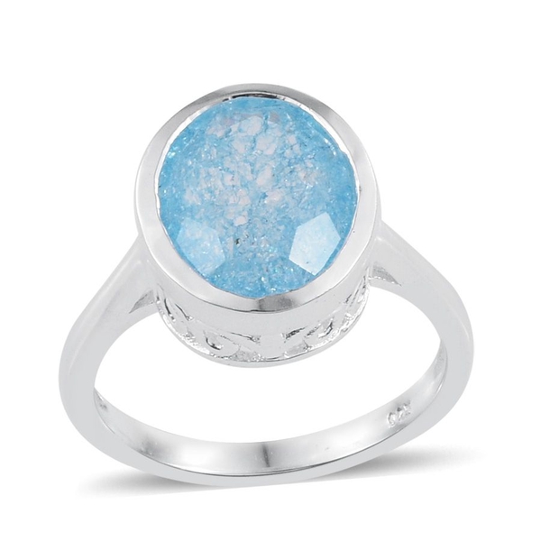 Blue Crackled Quartz (Ovl) Solitaire Ring in Sterling Silver 3.000 Ct.