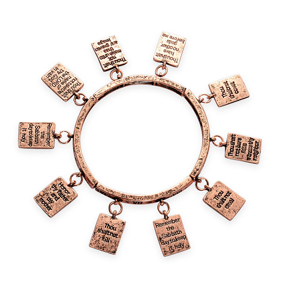 Ten Commandments Charm Bracelet in Rose Gold Tone (Size 7.5)