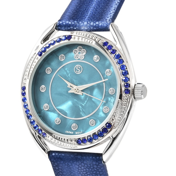 STRADA Japanese Movement Blue Crystal Studded Water Resistant Watch with Blue Strap
