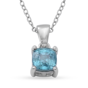 Close Out Deal- Ratanakiri Blue Zircon Solitaire Pendant with Chain (Size 18) in Rhodium Overlay Ste