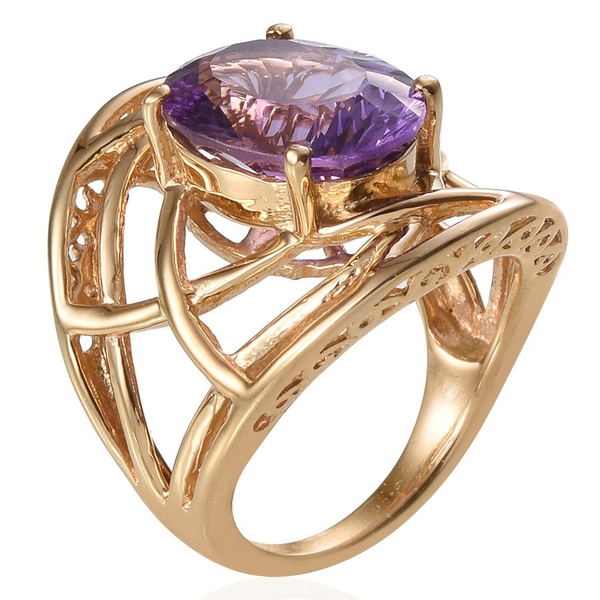 Concave Cut Amethyst (Ovl) Solitaire Ring in 14K Gold Overlay Sterling Silver 5.000 Ct.
