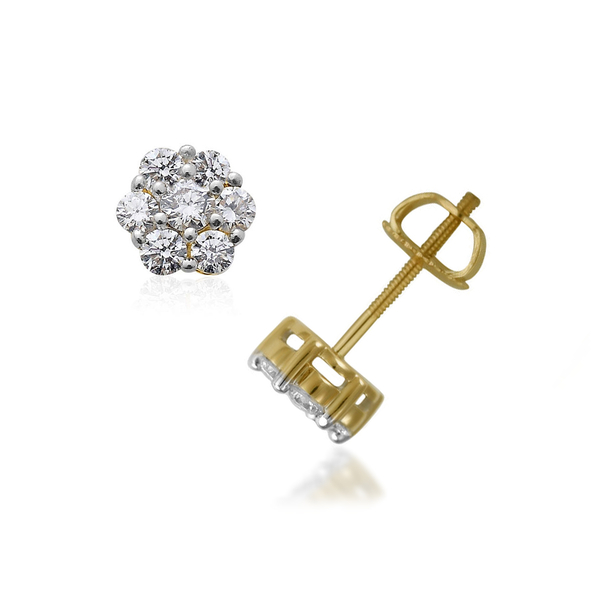 ILIANA 18K Y Gold IGI Certified Diamond (Rnd) (SI/ G-H) Floral Stud Earrings (with Screw Back) 1.000