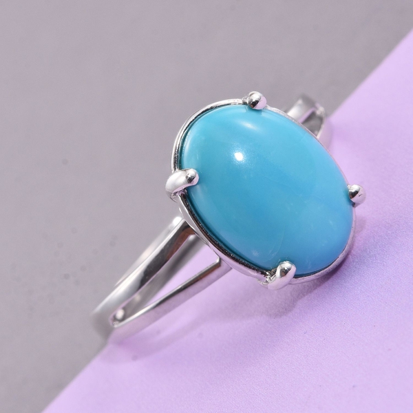 Arizona Sleeping Beauty Turquoise (Ovl) Solitaire Ring in Platinum Overlay Sterling Silver 4.250 Ct.