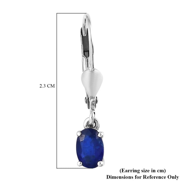 Blue Spinel Lever Back Earrings in Platinum Overlay Sterling Silver 1.03 Ct.