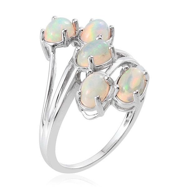 9K W Gold AAA Ethiopian Welo Opal (Ovl) 5 Stone Crossover Ring 1.750 Ct.