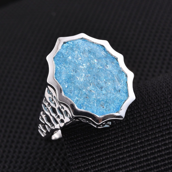 Paraiba Blue Crackled Quartz (Ovl) Ring in Platinum Overlay Sterling Silver 16.500 Ct.