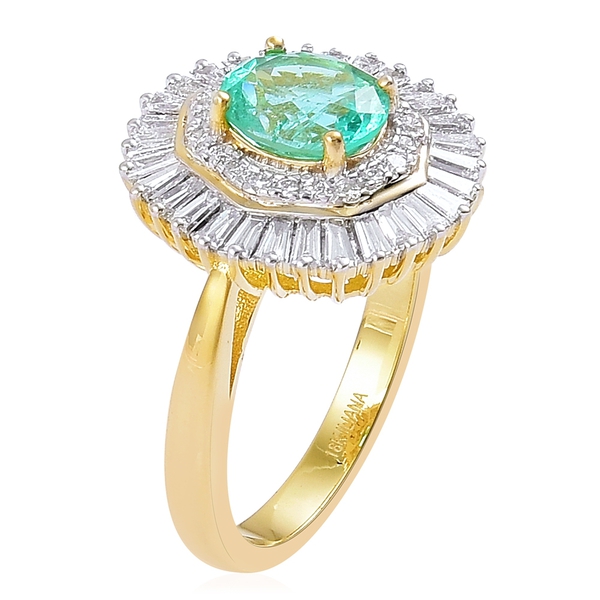 ILIANA 18K Yellow Gold AAAA Boyaca Colombian Emerald (Ovl 1.50 Ct), Diamond (SI-G-H) Ring 2.330 Ct