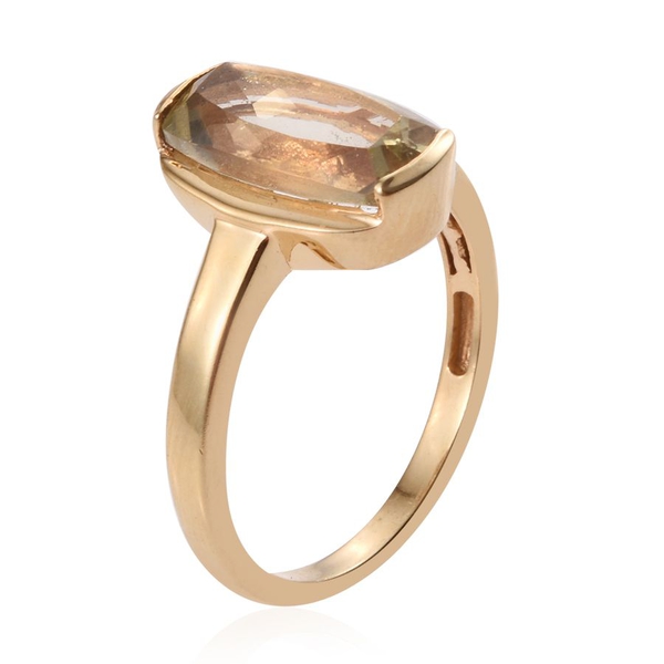 Natural Ouro Verde Quartz (Cush) Solitaire Ring in 14K Gold Overlay Sterling Silver 3.750 Ct.