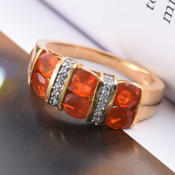 Jalisco Fire Opal (Ovl), Natural Cambodian Zircon Ring in 14K Gold Overlay Sterling Silver 1.500 Ct.