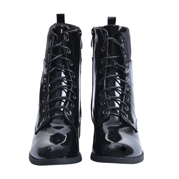 Snake Pattern Ankle Boots with Side Zipper - Black