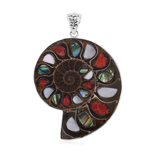 Royal Bali Ammonite and Abalone Shell and Mother of Pearl and Sponge Coral Pendant in Silver