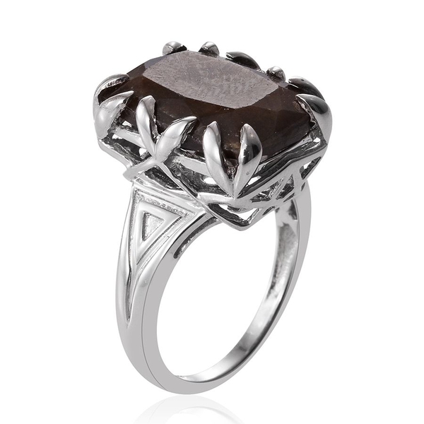 Natural Zawadi Golden Sheen Sapphire (Cush) Ring in Platinum Overlay Sterling Silver 15.250 Ct.