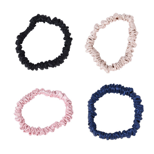 Set Of 4 100 Mulberry Skinny Silk Scrunchies Tjc