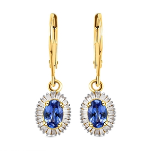 9K Yellow Gold AA Tanzanite and Diamond Earrings (with Lever Back)  1.422 Ct.