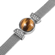 Yellow Tigers Eye and White Austrian Crystal Bracelet (Size - 7 with 2 inch Extender) in Stainless Steel 8.10 Ct.