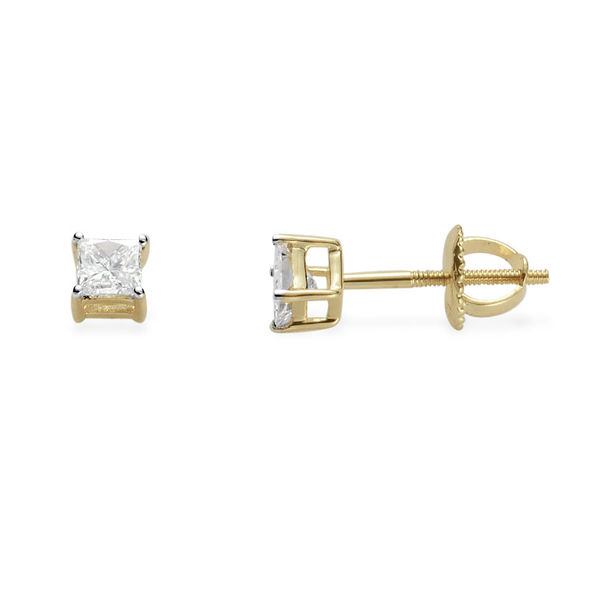 ILIANA 18K Y Gold IGI Certified Diamond (Sqr) (SI/G-H) Stud Earrings (with Screw Back) 0.500 Ct.