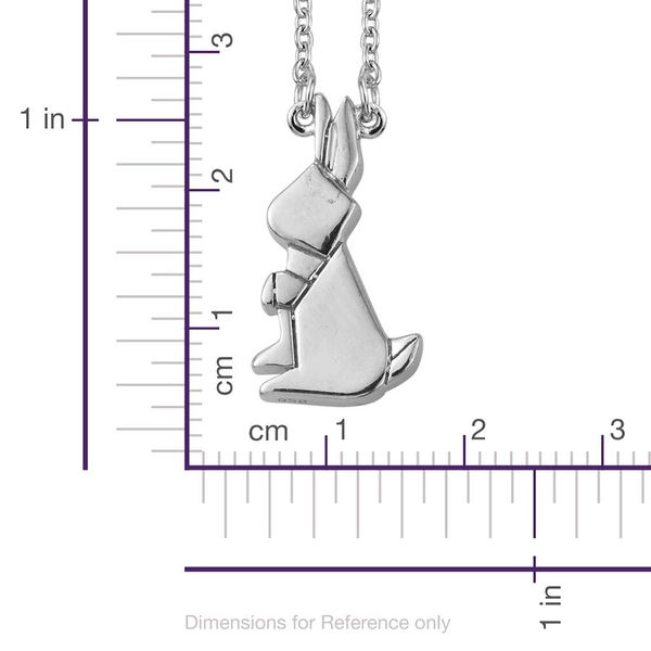 Platinum Overlay Sterling Silver Origami Bunny Pendant With Chain (Size 18), Silver wt 5.61 Gms.