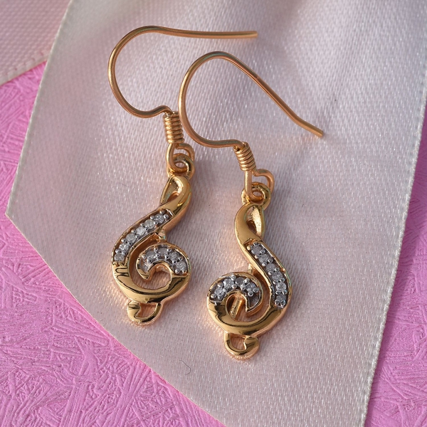 Diamond Musical Note Hook Earrings in 14K Gold Overlay Sterling Silver