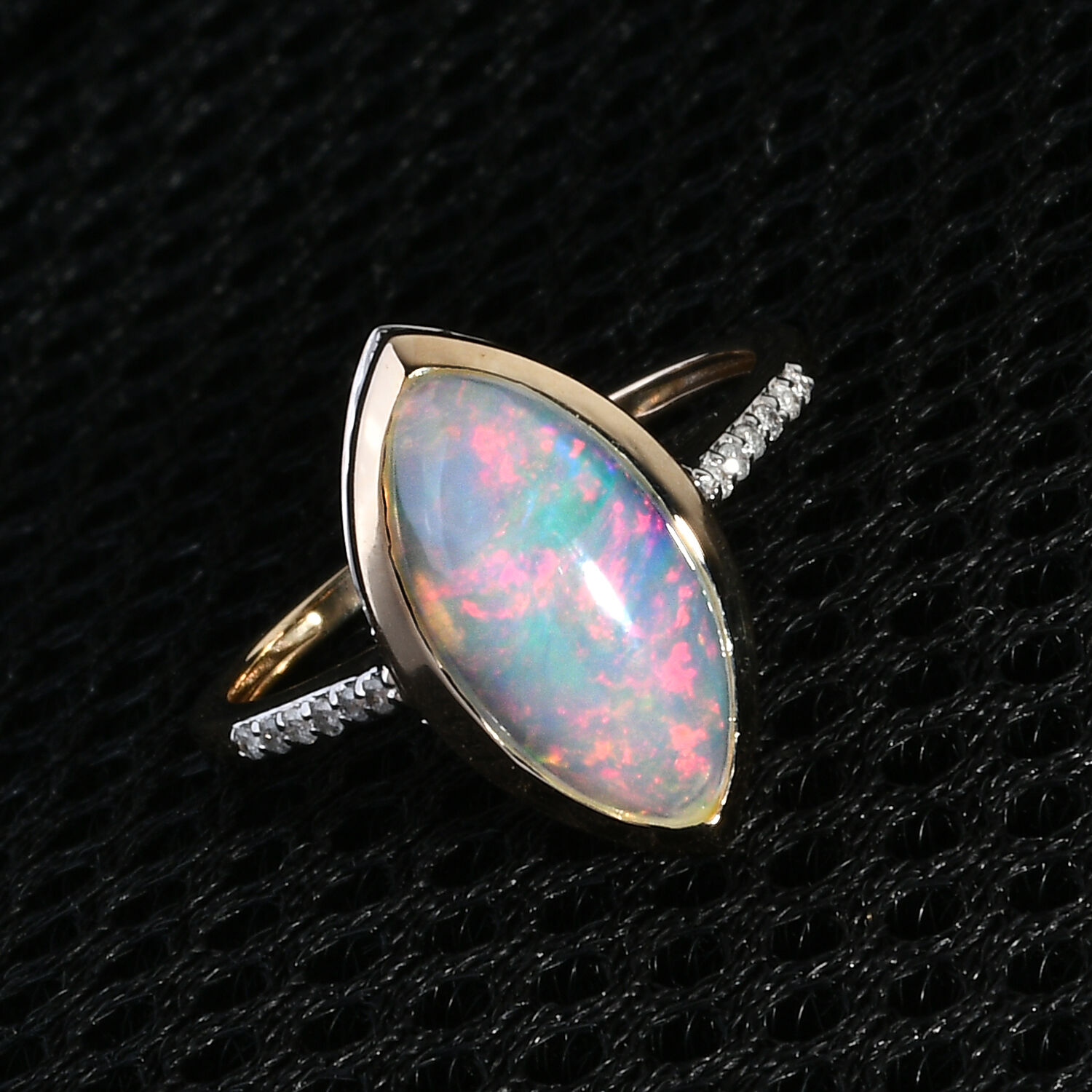 9K Yellow Gold AA Ethiopian Opal Diamond Ring 2.54 Ct