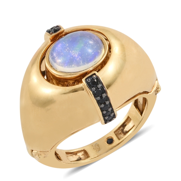 GP 3 Ct Ethiopian Welo Opal and Multi Gemstone Solitaire Ring in Gold Plated Silver