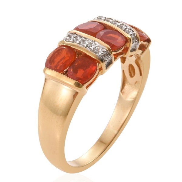 Jalisco Fire Opal (Ovl), Natural Cambodian Zircon Ring in 14K Gold Overlay Sterling Silver 1.500 Ct.