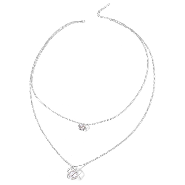 Simulated White Diamond Necklace (Size 26 with 2 inch Extender) in Silver Tone