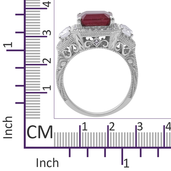 Very Rare Size -African Ruby (Oct 9.15 Ct), White Topaz Ring in Rhodium Plated Sterling Silver 11.500 Ct. Silver wt 6.50 Gms.