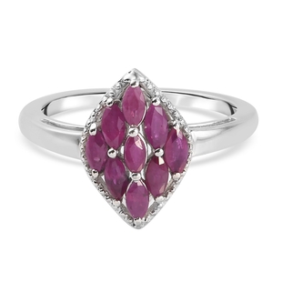 Ruby Cluster Ring in Platinum Overlay Sterling Silver