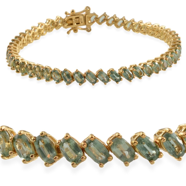 Orissa Green Kyanite (Ovl) Bracelet in 14K Gold Overlay Sterling Silver (Size 7.5) 14.500 Ct.