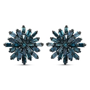 Blue Diamond (Bgt) Snow Flake Earrings (with Push Back) in Platinum Sterling Silver 0.33 Ct.