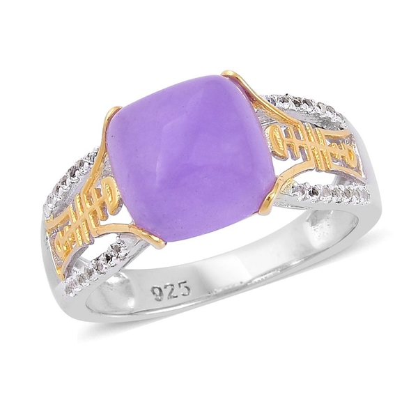 Purple Jade (Cush), White Topaz Ring in Yellow Gold Overlay and Sterling Silver 5.550 Ct.