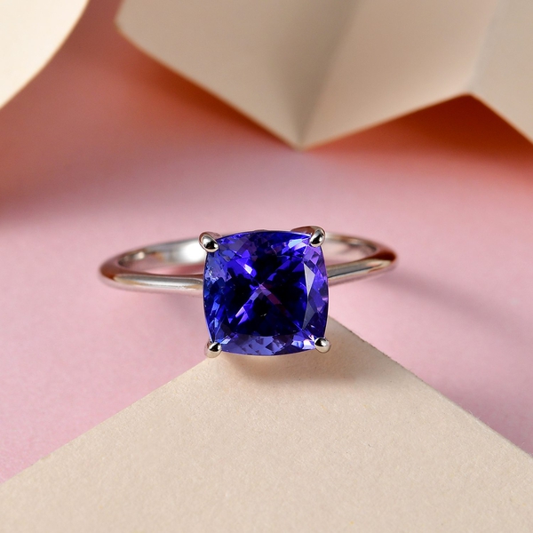 SIGNATURE COLLECTION - 900 White Platinum AAA Tanzanite Solitaire Ring 2.75 Ct