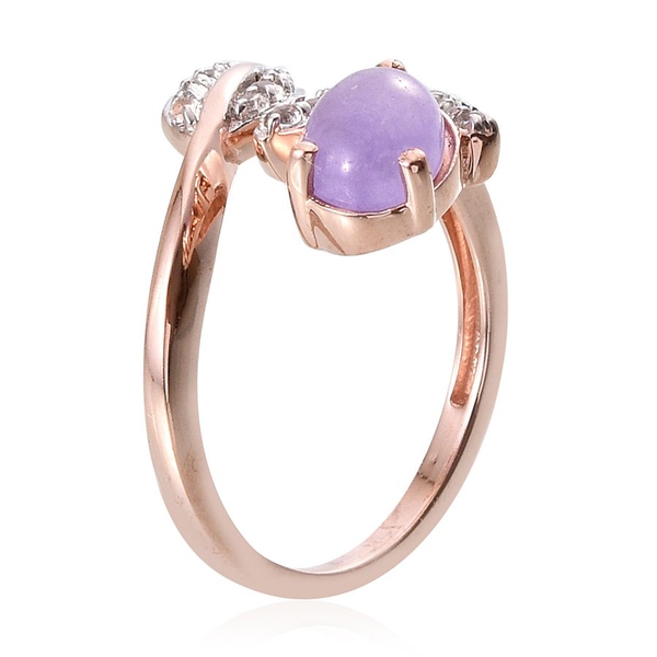 Purple Jade (Ovl 1.50 Ct), White Topaz Leaf Ring in Rose Gold Overlay Sterling Silver 1.750 Ct.