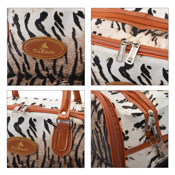 Tiger Pattern Weekender Bag with Shoulder Strap and Zipper Closure (Size 43x27x18Cm) - Beige